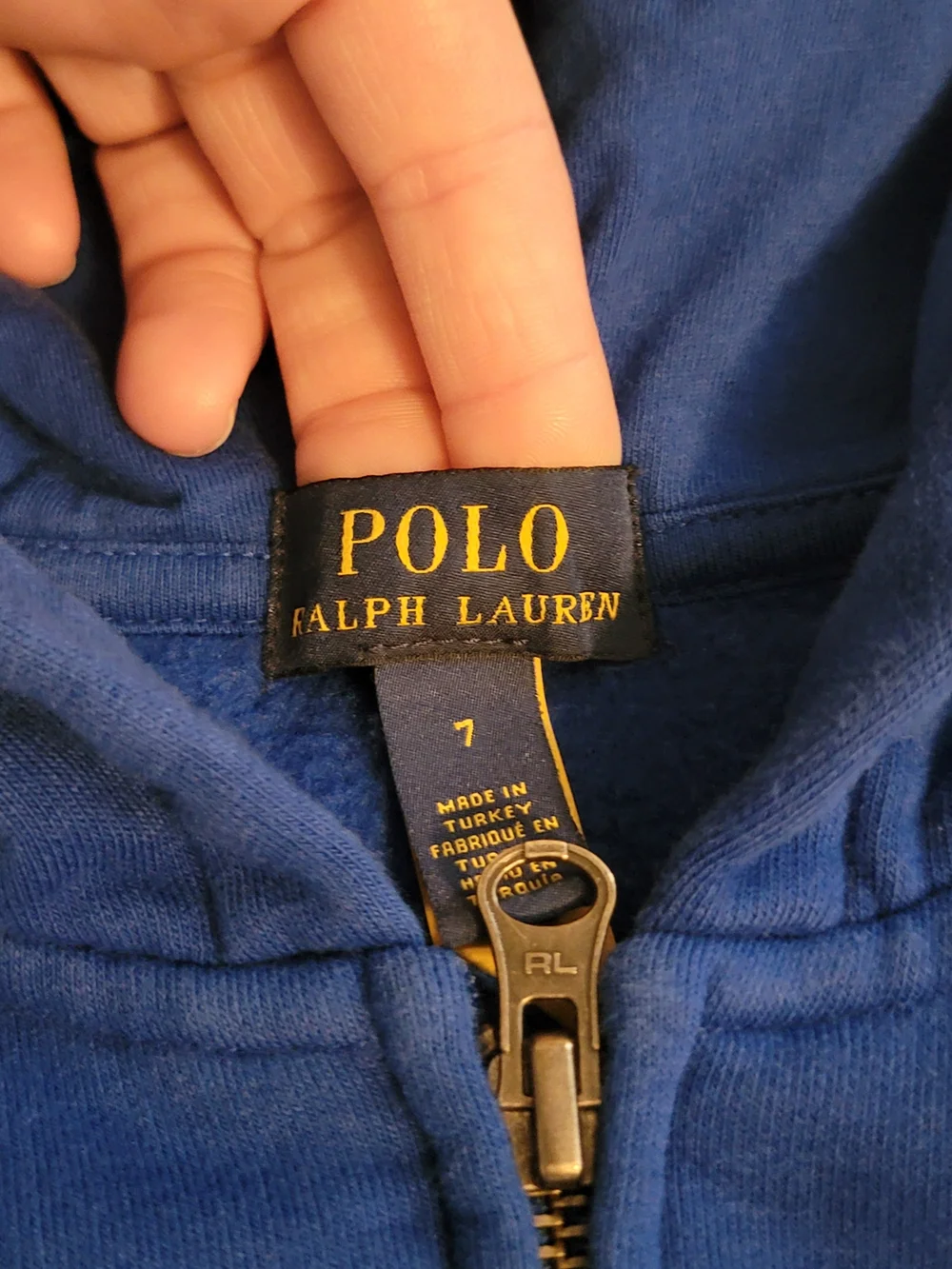 Polo Ralph Lauren Boy Youth 7 Blue Script Zip Up Hoodie